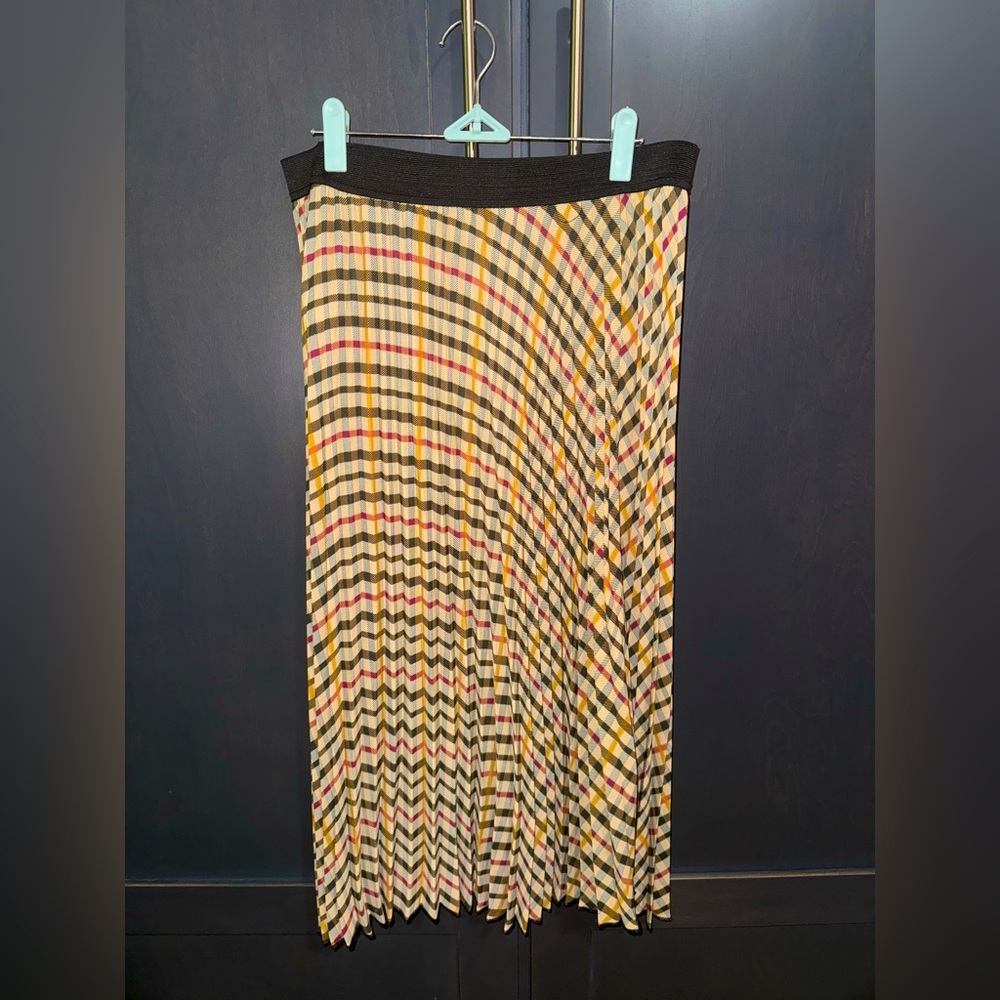 Plaid Pleated Skirt - Black, Yellow, Red